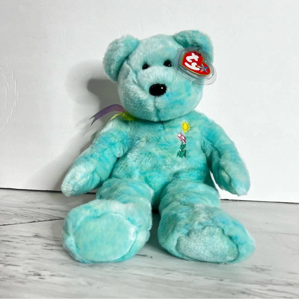 ty Beanie Original Buddy Ariel Bear Heathered Blue Green Size 14" Vintage Memory